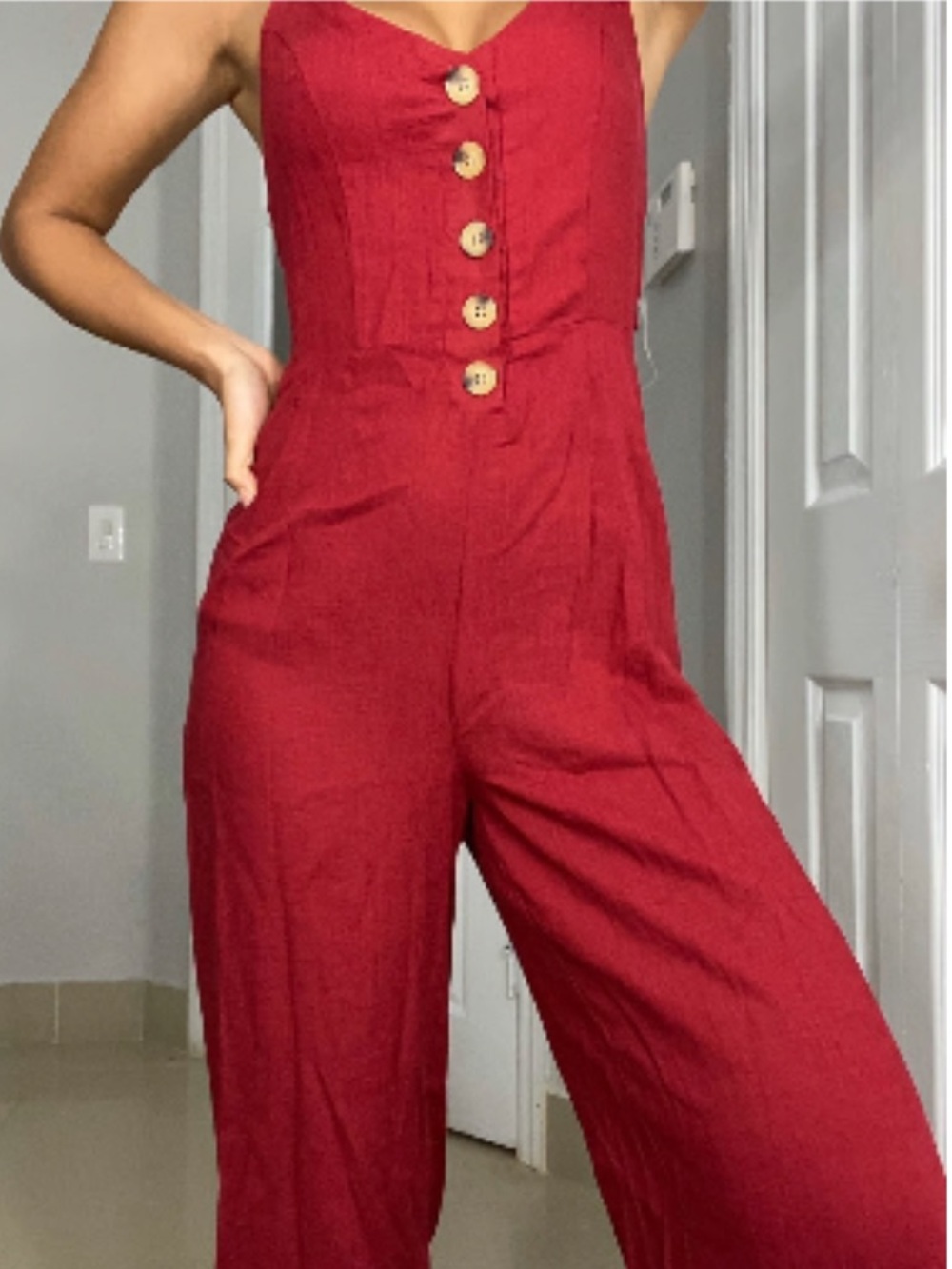 Kendall & Kylie Linen Pant Jumpsuit - Red - Size S
